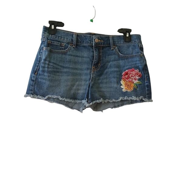 Old Navy Pants - Old Navy Shorts Women Size 8 Light Wash Jeans Distressed Embroidered Floral Boho